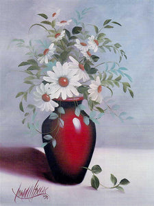 A Red Vase of Daisies